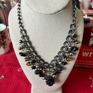 Vintage NAPIER 1960’s Black & Gold WaterFall Disco Ball Necklace 16”